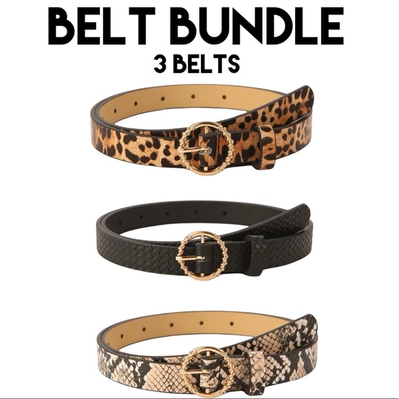 Accessories - Bundle lot 3 belts faux leather black snakeskin animal print trendy stat…
